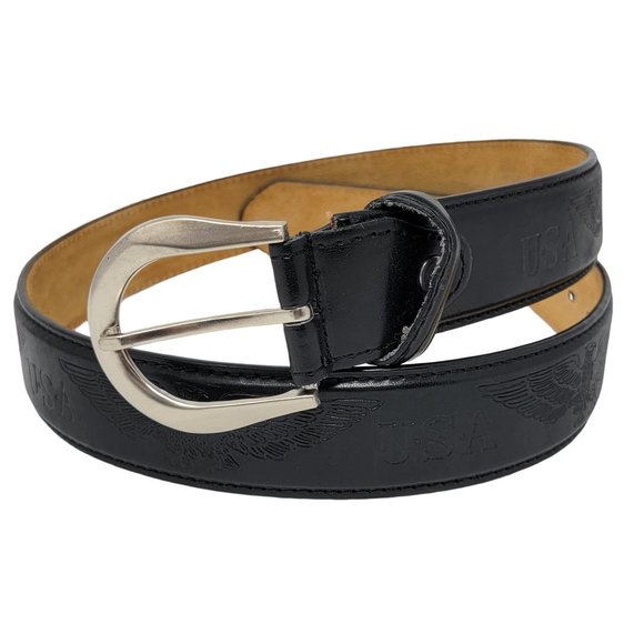 USA Eagle Embossed Black Leather Belt, M 34-36 - Picture 1 of 16